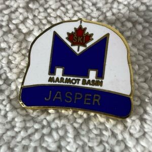 Vintage Marmot Basin Jasper Blue White Enamel Souvenir Pin
